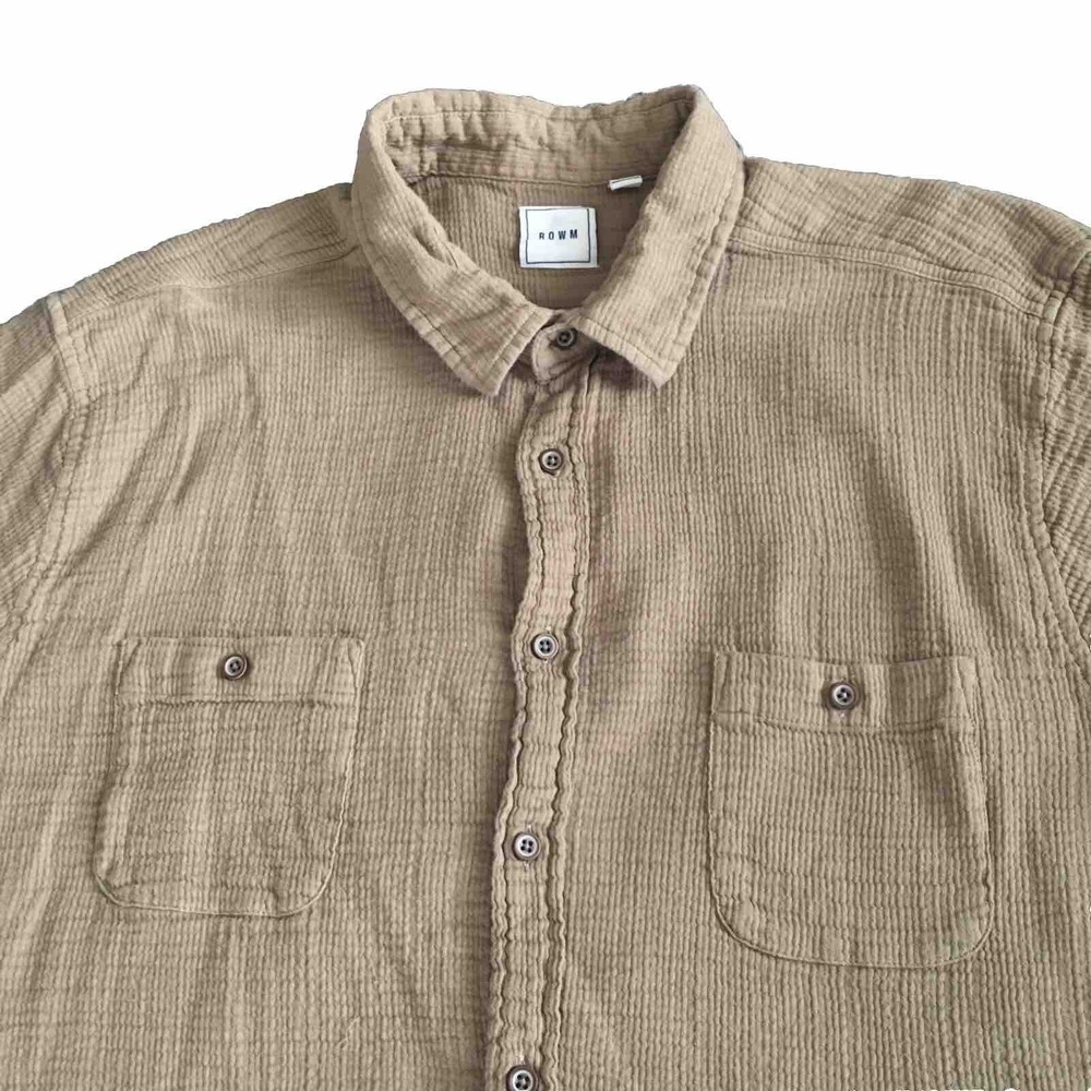 ROWM Muslin Double Gauze Button Up Shirt Mens 2XL Tan Lightweight Cotton Blend